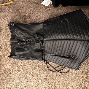 Black Faux Leather Corset 2 piece set
